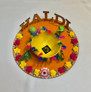 伝統的なインドのウェディングプレート好意ヴィンテージ古典的なシンプルなデザイン儀式Thali Haldi Tel BanセレモニーPoojaプレートの装飾 - Product Image 2