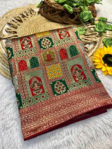 ピュアビスコースソフトコルカタミーナシルクザリ織りサリーコレクション伝統的なスタイル結婚式 - Product Image 6