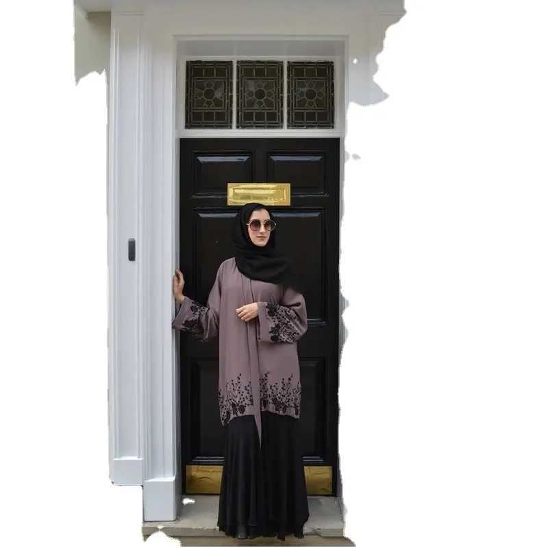 Mode arabe deux tons Abaya avec Dupatta Dubai Style haut de gamme tissu caftan Abaya robe islamique caftan vente en gros pas cher