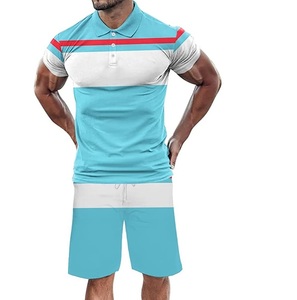 Erkek 2-Piece spor kısa Set sıcak yaz satış pamuk T-Shirt & şort özel 280 Gsm nefes örme tasarım resmi tarzı