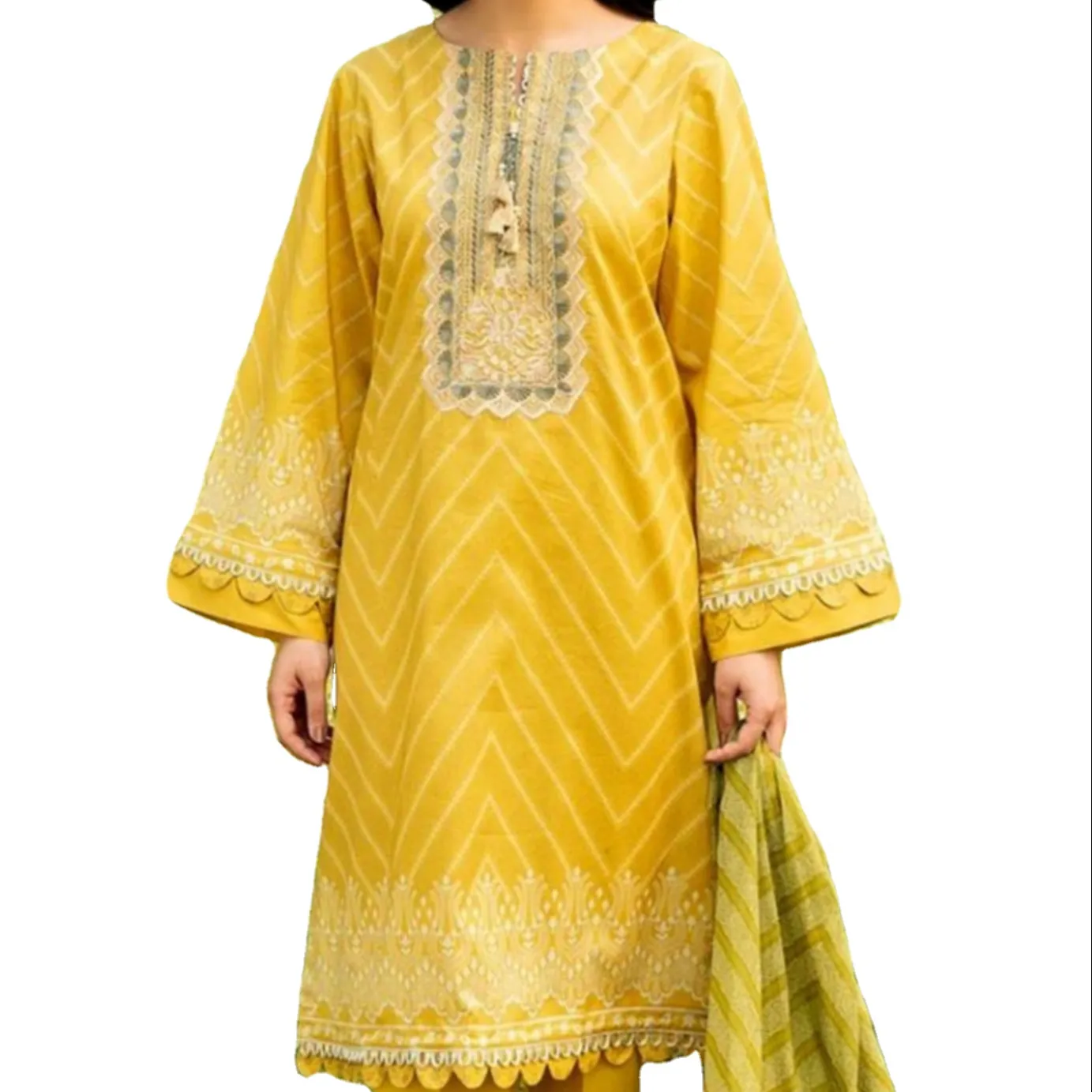 Trajes de césped bordados a la moda para mujer, ropa de verano, trajes de césped paquistaníes, elegantes, venta al por mayor, 2022