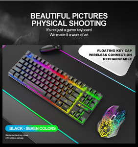 Juego de teclado y ratón inalámbricos T87 Teclado de sentido mecánico de 87 teclas Ratón de juego RGB Teclado multimedia recargable para ordenador PC