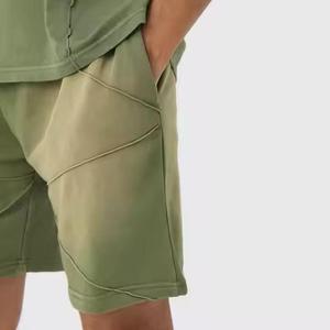 Güneş soluk baskı logosu yaz gömlek şort takımı Men asit yıkama erkekler için iki parçalı grafik T Shirt kısa Set - Product Image 6