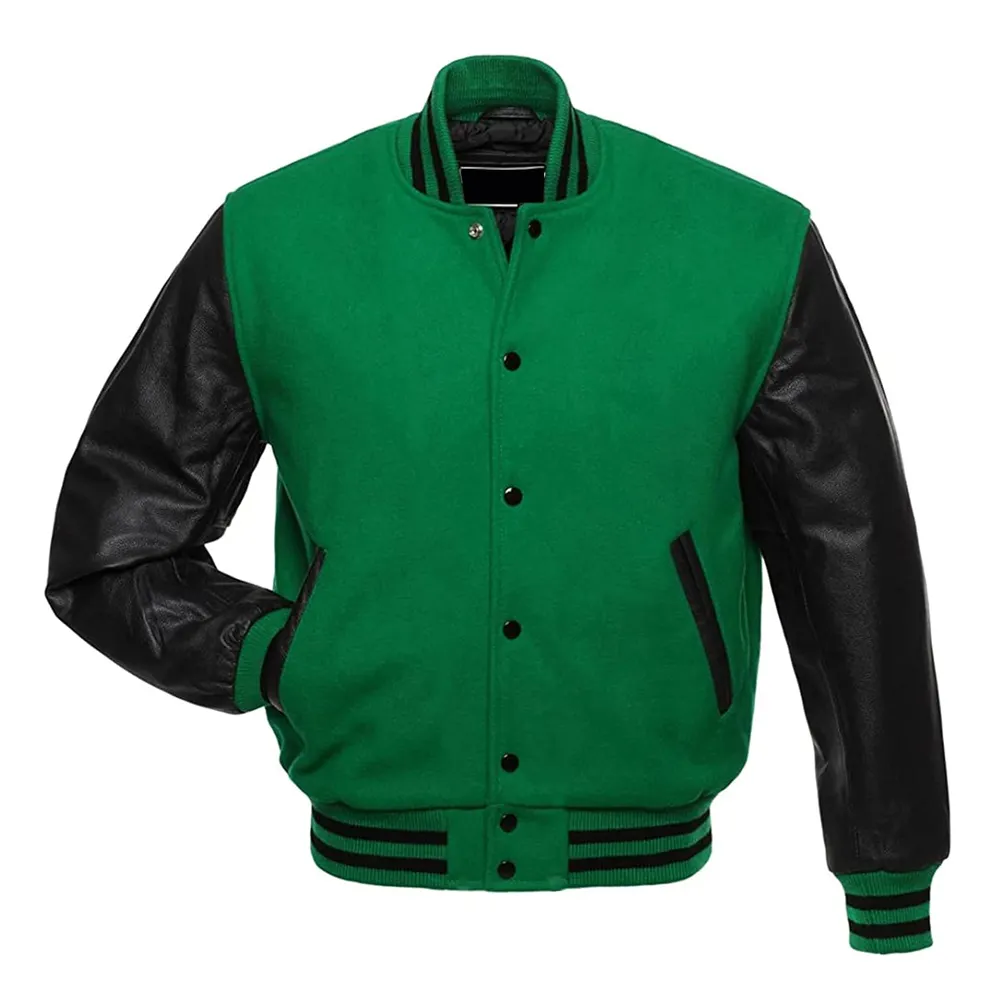 Benutzer definierte hervorragende Qualität Schaffell Leder Uni-Jacke für Männer Blank Hersteller Custom Wolle Großhandel Lederjacke