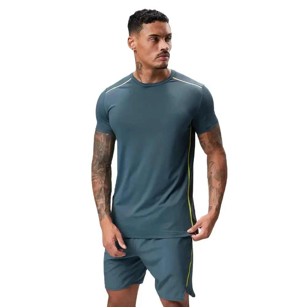 100% algodón Color Azul Marino manga corta gimnasio fitness cuello redondo ropa de verano bordado personalizado impresión logo Hombre Camisetas