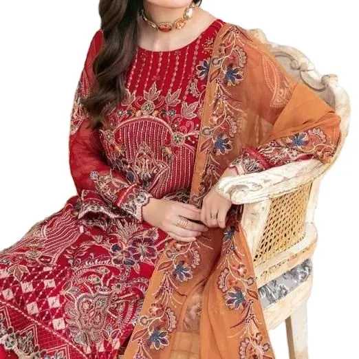 India Pakistan Georgette bordir kerja mewah Salwar Kameez cocok untuk wanita koleksi pernikahan gaun gaun panjang gaun