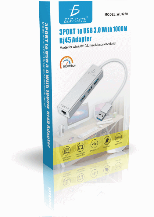 Концентратор 3,0 Usb Rj45 1000 Мбит/с Ethernet совместимый Mac ПК