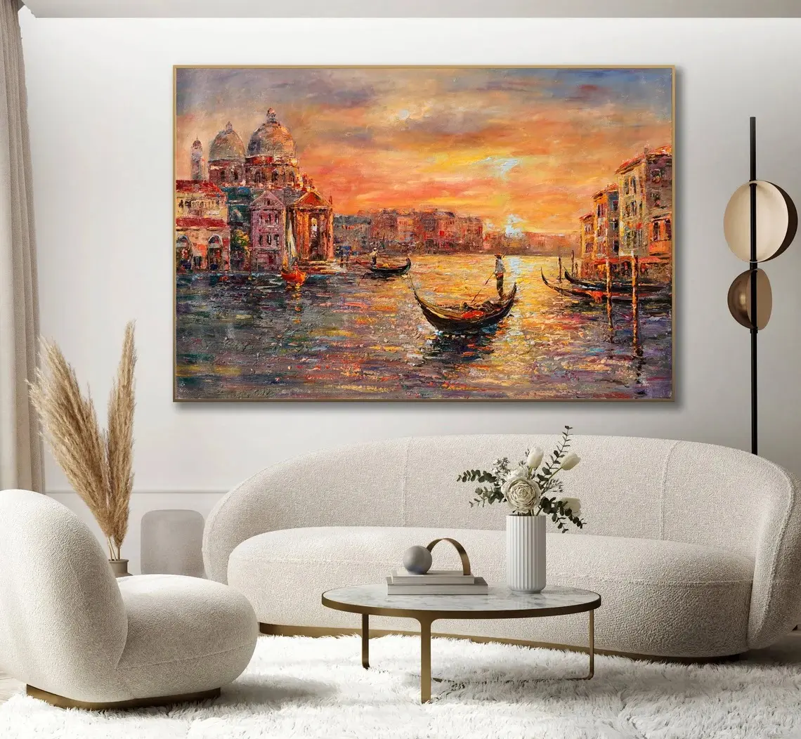 Pintura al óleo sobre lienzo de Venice Italy, obra de arte hecha a mano para pared, decoración del hogar para sala de estar