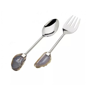 Hot Selling Spoon Fork Set With <strong>Agate</strong> Designer <strong>Handle</strong> in Gold Finishing Tabletop Center Piece Use for Home Hotel Restaurant - Product Image 2