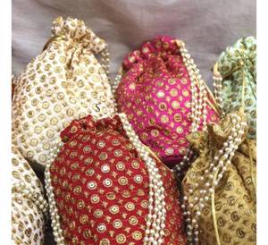 Embroidered With Pearl Potli Handle <strong>Bags</strong> Designer Resham Patti Work Embroidered Pattern Designs Party and Wedding Potli <strong>Bag</strong> - Product Image 2