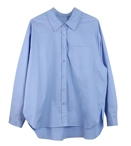 Oem blusa feminina azul de manga longa, camisa casual feminina 100% algodão plus size