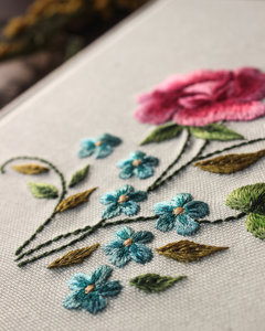 拉本刺绣亚麻笔记本粉色玫瑰花个性化礼品手工日记本 - Product Image 3