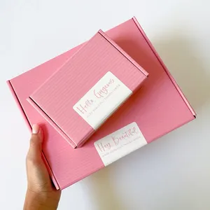 Exo-friendly定制自有品牌logo粉色瓦楞牛皮纸美容化妆品包装邮件发货礼品盒