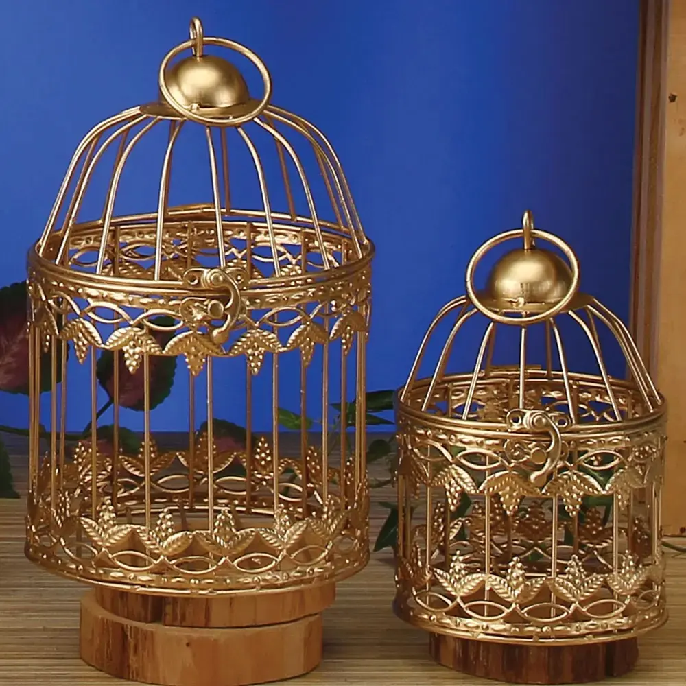 Pequeno Decorativo Ouro Metal Bird Cage Uva Folha Design Para Casamento Casa Jardim Decorações Indianas Handmade Personalizar