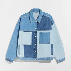 Özel erkek pamuk moda renk eşleştirme ceket boy renk blok düğme Denim ceket erkekler için - Product Image 3