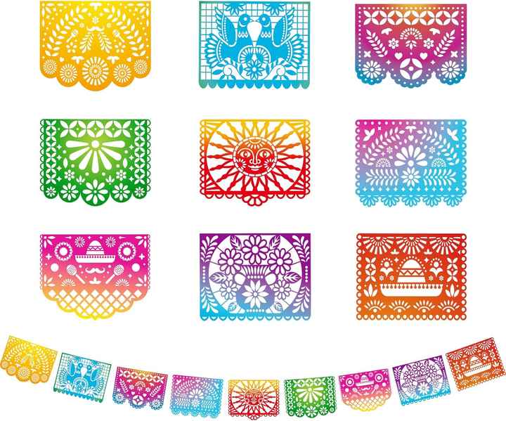 Mexican Fiesta Hanging Banners Flags Mexicano Large Plastic Papel Picado Banner for Party Decorations Supplies