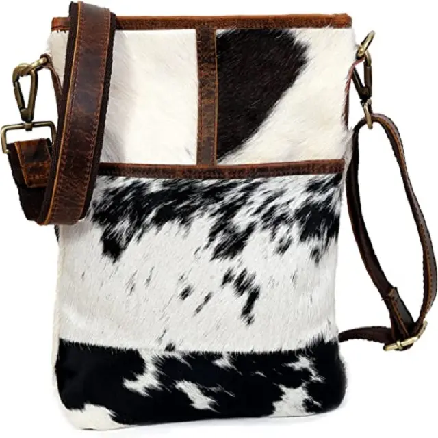 Crazy Horse Leather Vintage Cowhide Hair On Leather Cross body shoulder Bag for Women's with custom logo