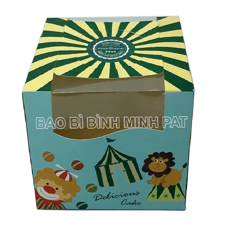 Boîte à gâteau en carton imprimé personnalisé avec fenêtre/poignée, meilleure qualité, bon prix, fabriqué au Vietnam
