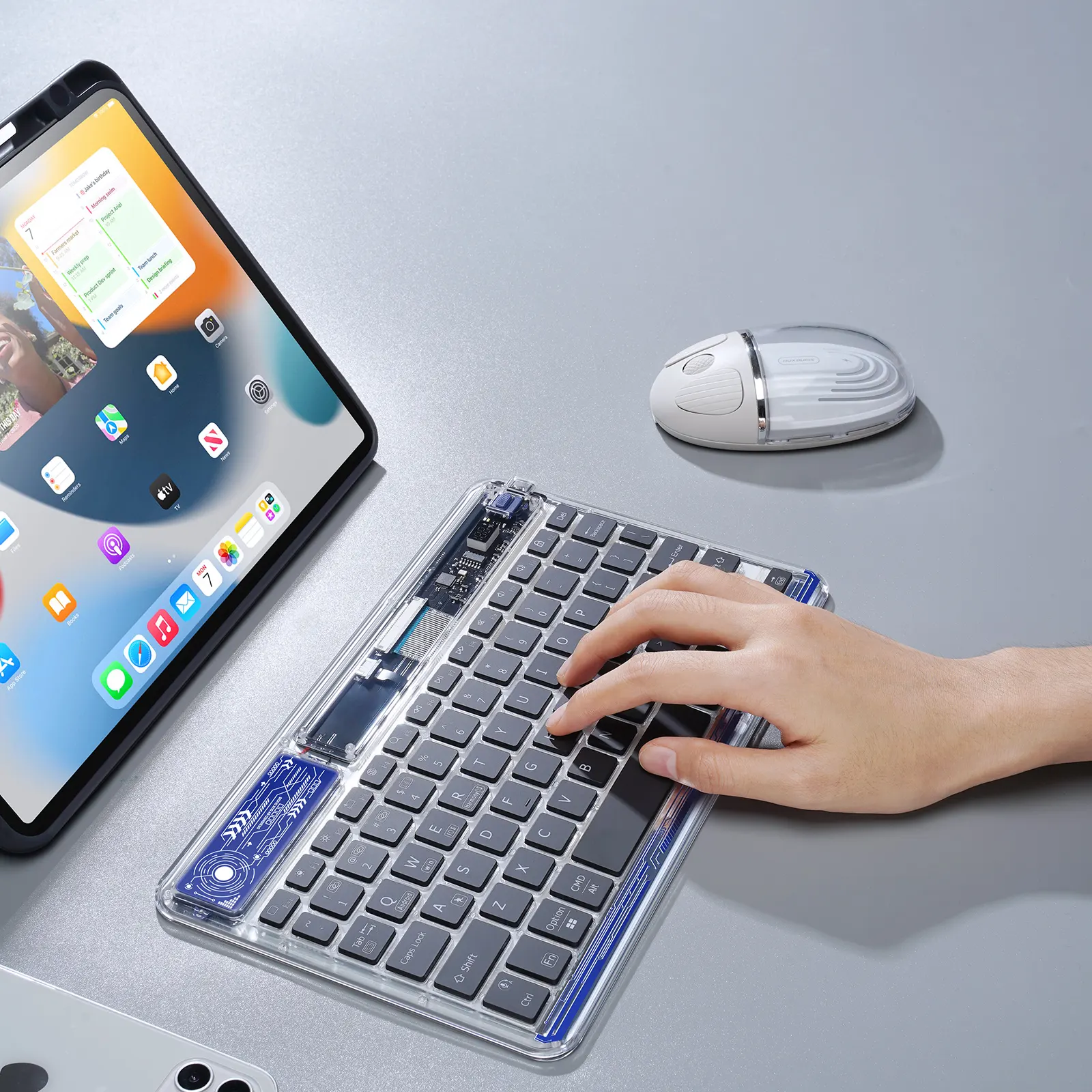 2.4G kablosuz Bluetooth şeffaf fare Punk klavye seti renkli işık ofis sessiz klavye oyun fare Ultra uzun bekleme
