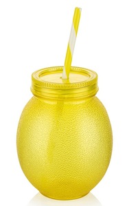 Pipet ile 650ml limon şekli fincan hasır kapak büyük kapasiteli dokulu tasarım kullanımlık çocuklar ve yetişkinler için meyveli içecek Tumbler Koi