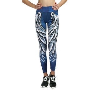 Melek kanatları baskılı Yoga spor tayt yüksek bel Yoga pantolon kadınlar egzersiz tayt spor artı boyutu elastik bel Yoga tayt