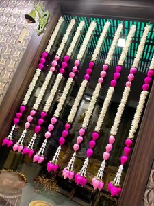 インド人工ジャスミン付きソラウッドロータスハンギングガーランド結婚式用ハルディ装飾センター装飾文字列宗教的なギフト - Product Image 3