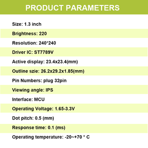Wisecoco Sport Action Kamera Bildschirmlösung 1,3 Zoll IPS Tft Lcd MCU Schnittstelle 220cd/m2 240*240 Lcd Bildschirm Panel Lcd-Modul - Product Image 5