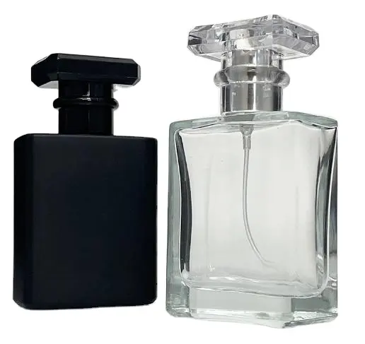 Botella de repuesto de perfume de vidrio, tapa redonda de aluminio y oro, transparente, vacía, 30ml, 50ml