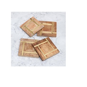 一套4个矩形茶杯垫，100% 天然木材，用于餐桌或家庭办公桌圆形图案垫或垫 - Product Image 6