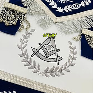 ネイビーブルー刺繍ファッションエプロンマスターメイソンスクエアG & ピラーフリーメーソンゴールドフリンジ