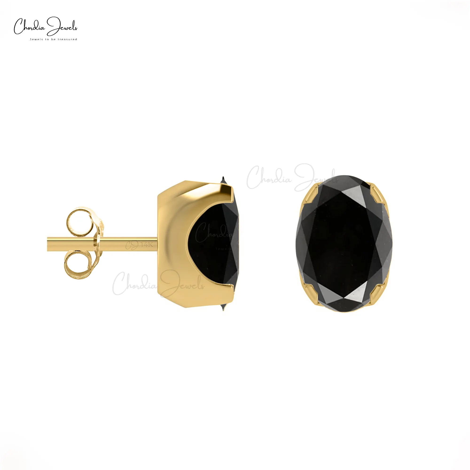 Solitaire Birthstone Studs In 14k Solid Gold 0.8Ctw Oval Cut Black Diamond Push Back Earrings Wholesale Minimalist Fine Jewelry