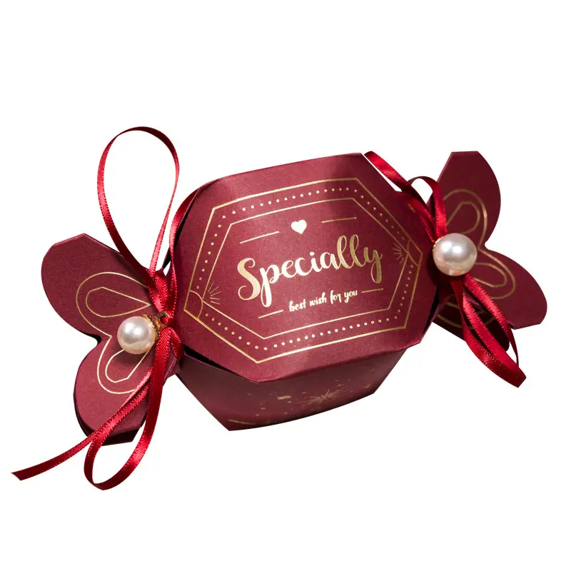 Nueva caja de regalo de fiesta de boda para invitados de boda caja de regalo en forma de caramelo Galleta de caramelo caja de papel de embalaje de Chocolate con perla