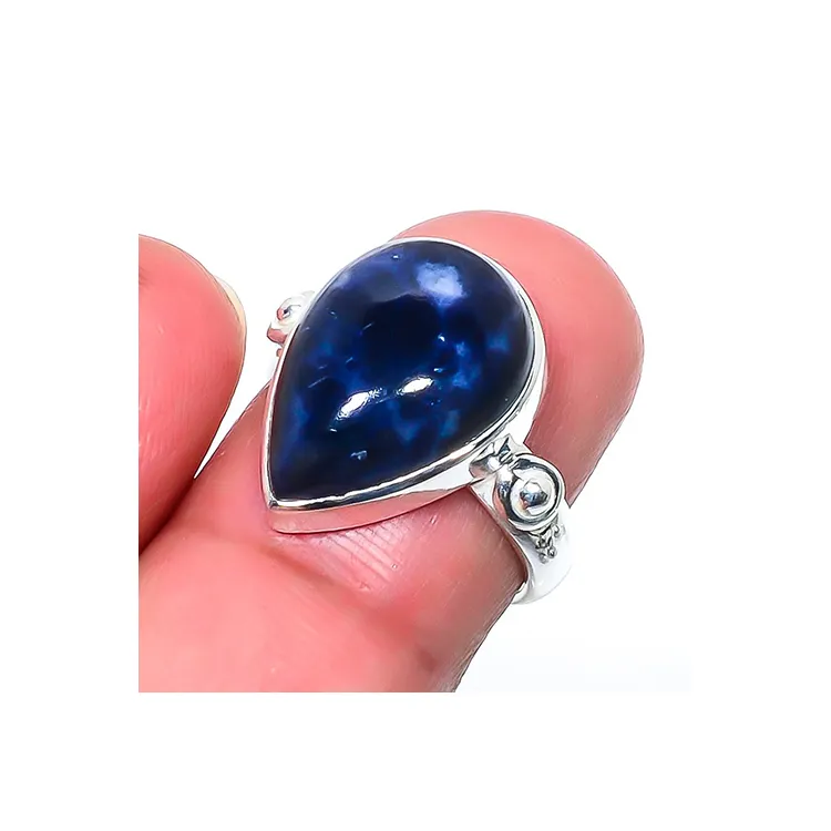 Sodalite-Anillo de plata de ley con piedras preciosas, sortija con piedra Natural de sodalita azul, para hombres y mujeres