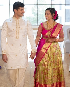 חדש הודי אתני אופנתי Kanjeevaram משי חצי Lehenga סארי עם Banarasi משי Dupatta מדי פעם ללבוש לנשים במחיר נמוך