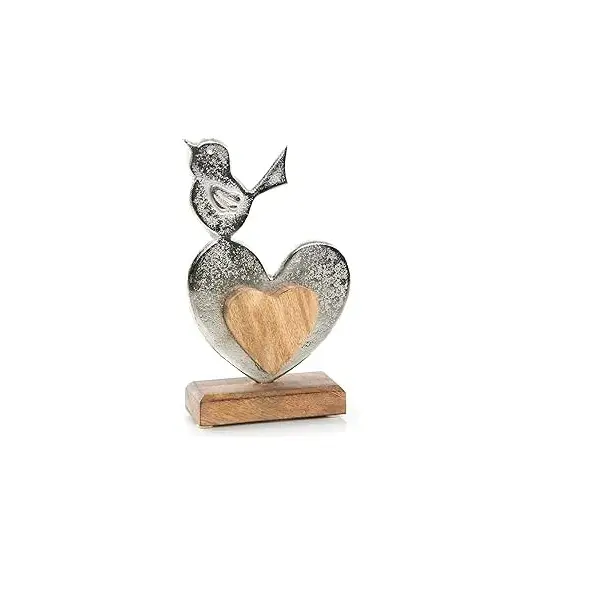 प्राचीन डिजाइन हार्ट मूर्ति धातु लकड़ी पक्षी सजावट के साथ स्थायी उपहार मातृ दिवस शादी जन्मदिन 22 सेमी के लिए