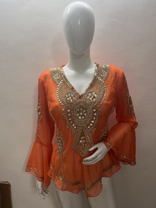 批发女式长袖亮片Kurtis上衣手工体现衬衫休闲复古派对俱乐部舞会庆典2025