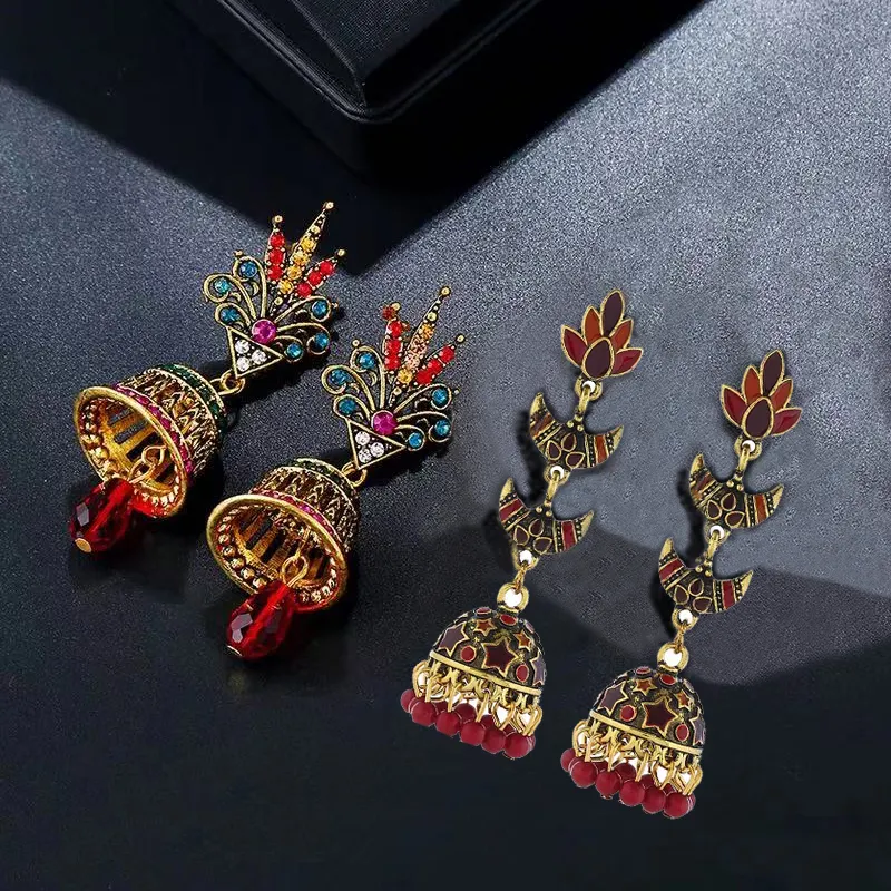 Fabrik Großhandel übertrieben Retro ethnischen Stil Diamant lange Glocke Ohrringe große indische Schmuck Jhumka Glocke Ohrringe