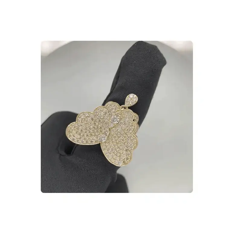 Cincin kupu-kupu gaya jari baru dibuat di 14kt emas kuning dengan berlian alami Vs Si kemurnian cincin jari Mode