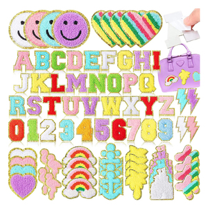 经典DIY A-Z字母数字定制铁标志与亮片雪尼尔字母服装刺绣雪尼尔补丁 - Product Image 1