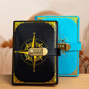 LABON A5 Refillable Locking Diary <strong>Notebook</strong> Vintage PU Leather Password Journal <strong>with</strong> <strong>Lock</strong> Creative Gift Set for Students - Product Image 1