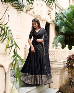 Son Evergreen tasarımcı kıyafeti saf Chanderi Lehenga Choli & Dupatta düz ve Zari dokuma iş dünya geniş ihracatçı ile