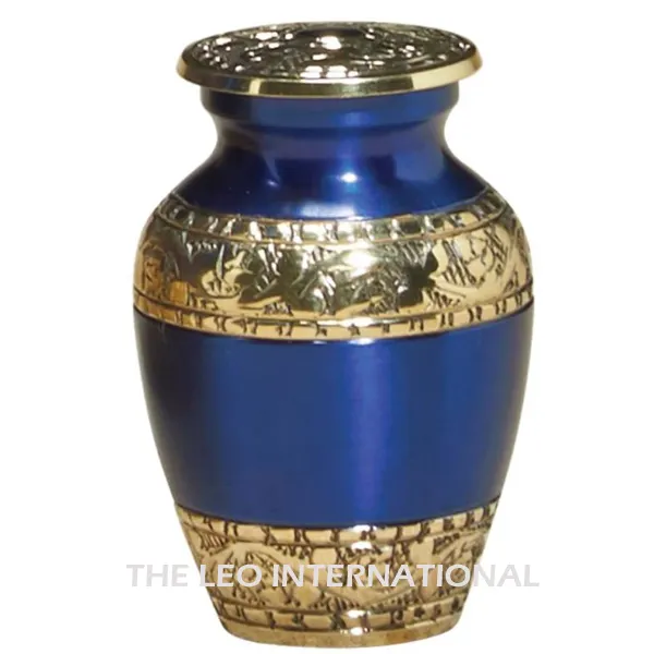 Bronze metal azul esmalte mão gravura real Keep sake Urn 1.7X1.7X2.7 polegadas Ash armazenamento 4 cúbicos Polegada capacidade funeral Urn