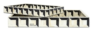 El yapımı 3D dikdörtgen desen siyah ve beyaz reçine kakma hizmet tepsi ev ve gıda hizmet için özel boyut MDF ve kemik kakma - Product Image 4