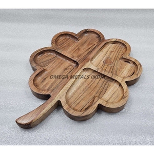 Yeni görünüm Mango ahşap şanslı yonca tepsisi pürüzsüz kenarları ve yemek masası ve hediye amaçlı çok bölümler - Product Image 3