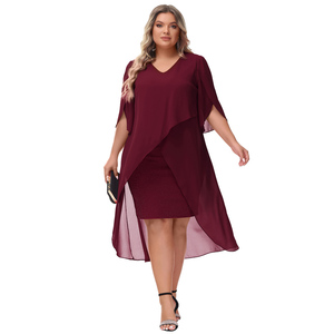 OEM Faux <span class=keywords><strong>Twinset</strong></span> 3/4 แขนกลีบผิดปกติ Hem พลัสขนาดเสื้อผ้าสตรีชุดปาร์ตี้