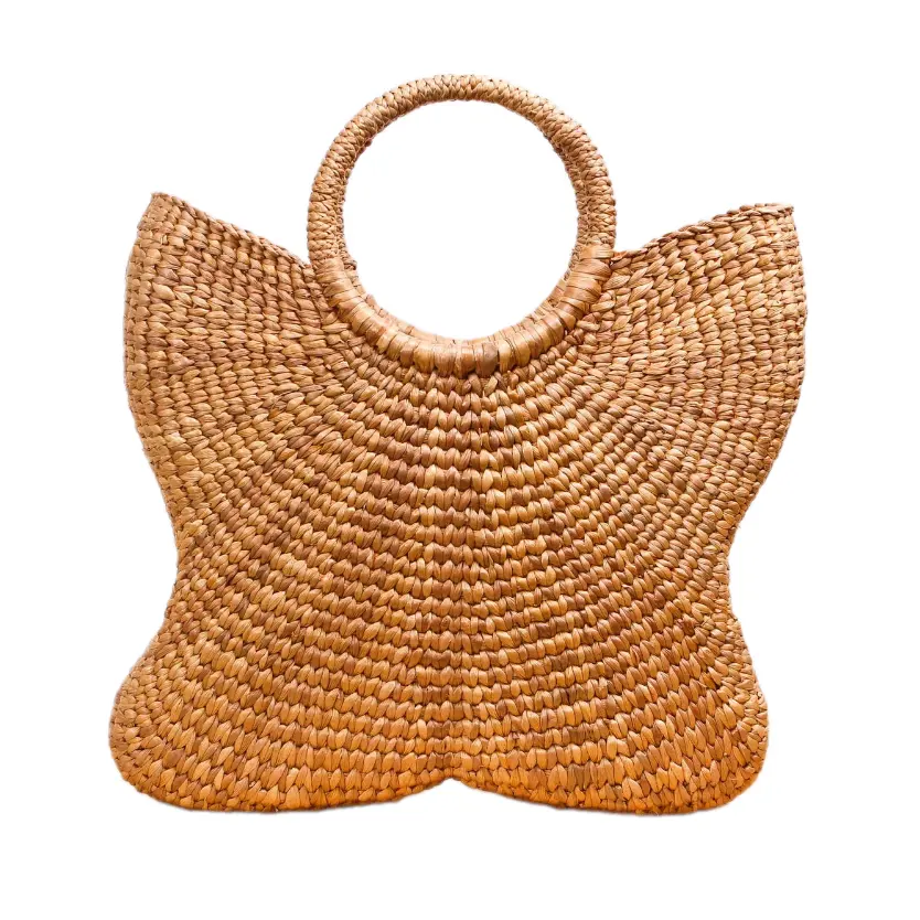 Fashionable Water Hyacinth Wicker Butterfly Handbag Gorgeous Natural Straw Handbag For Woman