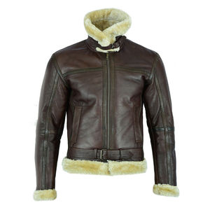 Mens B3 Bomber Aviator Shearling Sheepskin Leather <strong>Jacket</strong> - Product Image 5