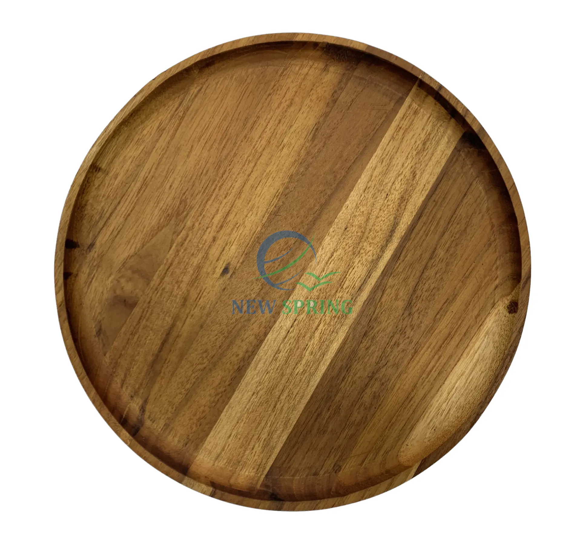 丸型木製トレイ天然木色のチーク材製の高品質丸型サービングトレイ