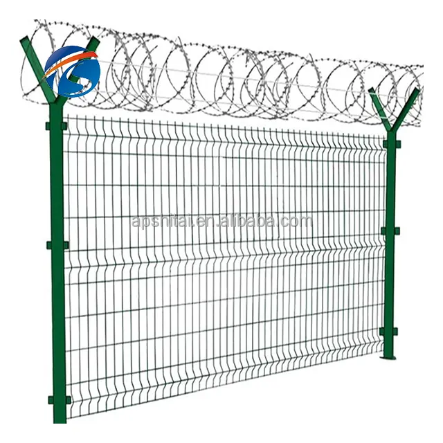 Giardino ad alta sicurezza perimetro 3d curvato rete metallica di ferro recinzione 3d quadrato Y post recinzione con filo spinato per aeroporto