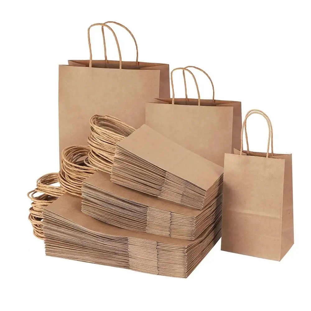 थोक पेपर बैग कस्टम मुद्रित क्राफ्ट पेपर बैग पुनर्चक्रण योग्य शॉपिंग कपड़े उपहार बैग भोजन अपने लोगो के साथ ले जाएं